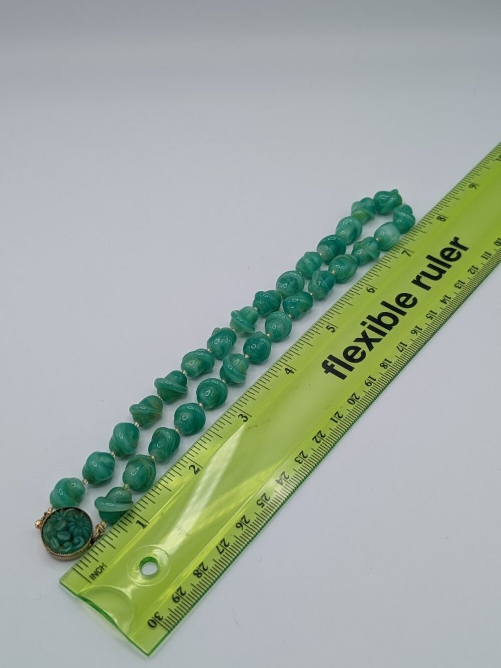 Vintage 1940s Chinese Export Peking Jade Glass Flower Box Clasp Necklace 15” - Picture 7 of 8